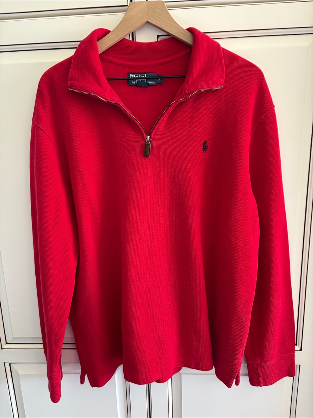 Vintage Polo Ralph Lauren 1/4 Zip Ribbed Sweater Classic Preppy Red Mens XL